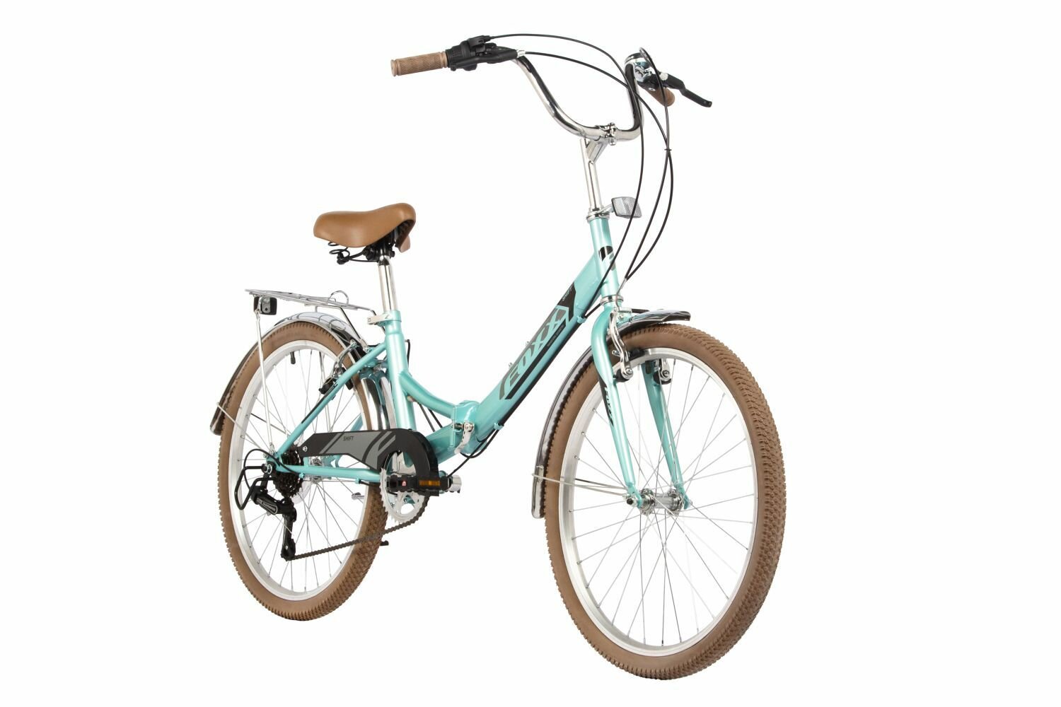 фото Велосипед FOXX 20" складной, SHIFT, зелёный, 6-скор, Shimano RS35/TY21, двойной обод, багажник