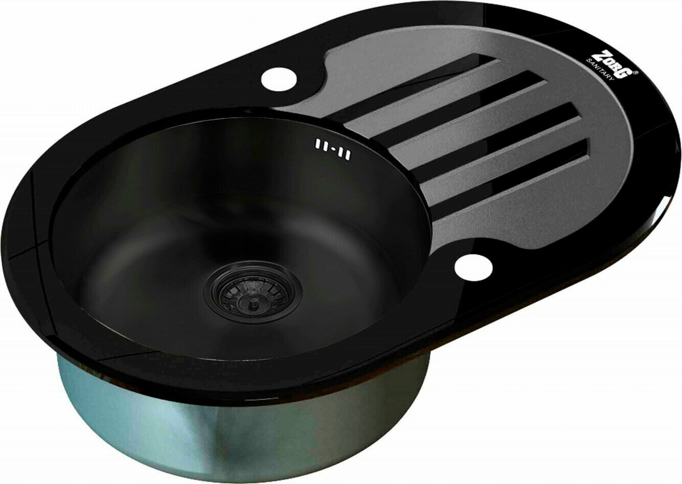 Мойка кухонная ZorG Inox Glass GL-7851-OV-BLACK-GRAFIT из нержавеющей стали и стекла, графит/черный