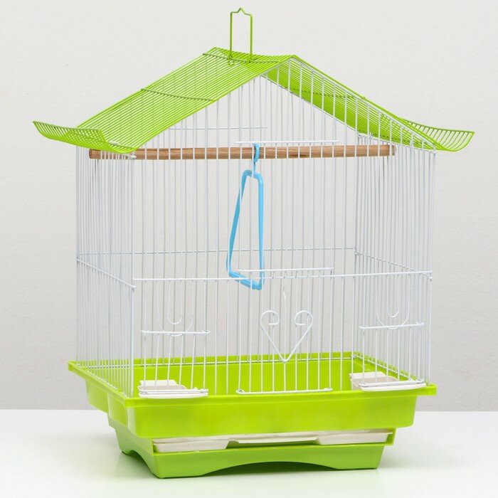 Клетка для птиц укомплектованная, с кормушками, 30 х 23 х 39 см, зеленая - фотография № 1
