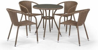 Комплект плетеной мебели Афина T282ANT/Y137C-W56 4Pcs Light brown