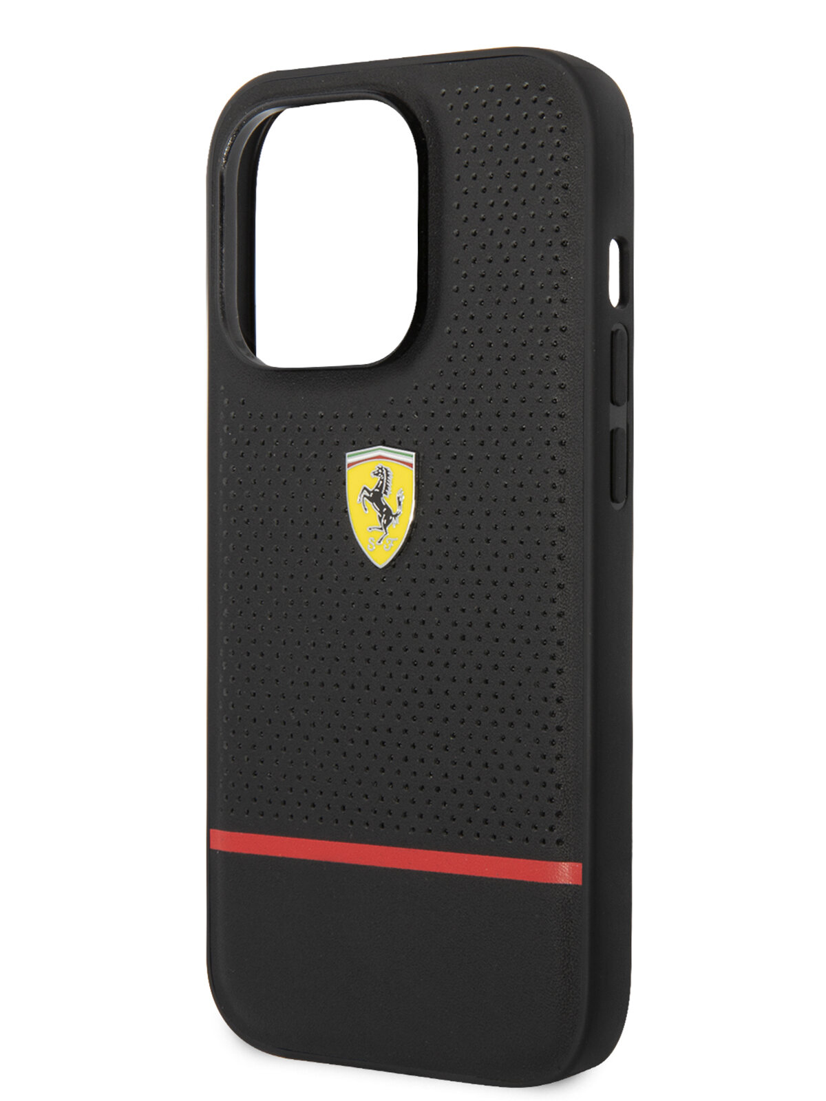 Ferrari для iPhone 14 Pro чехол Leather Perforated with red line Hard Black шт