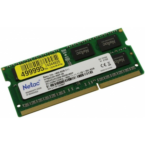 Память SO-DIMM DDRL III 08Gb PC1600 Netac NTBSD3N16SP-08 Basic CL11 1.35В