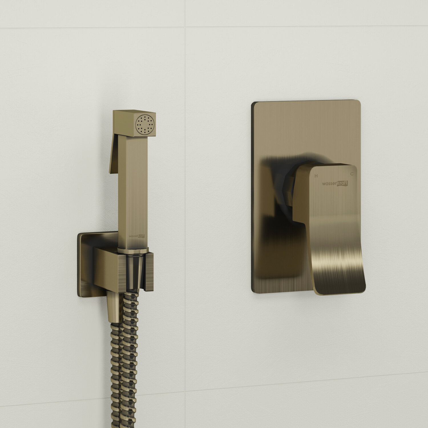 Встраиваемый смеситель для биде с гигиеническим душем WasserKRAFT (A01652) бронза светлая - фотография № 2