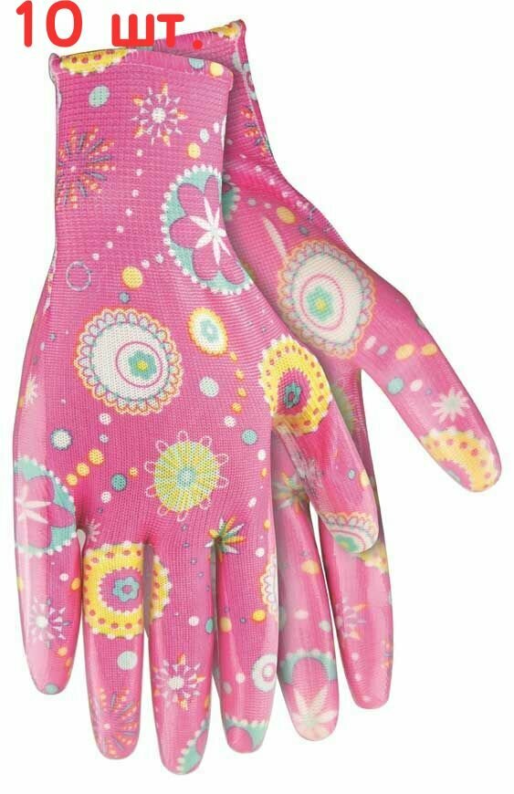 фото Перчатки садовые Palisad из полиэстера с нитрильным обливом, 1 пара, розовые, размер S (10 шт.)