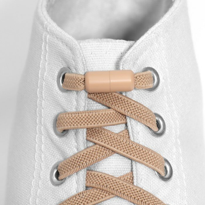 Шнурки для обуви, пара, плоские, с фиксатором, эластичные, 6 мм, 100 см, цвет бежевый - фотография № 2