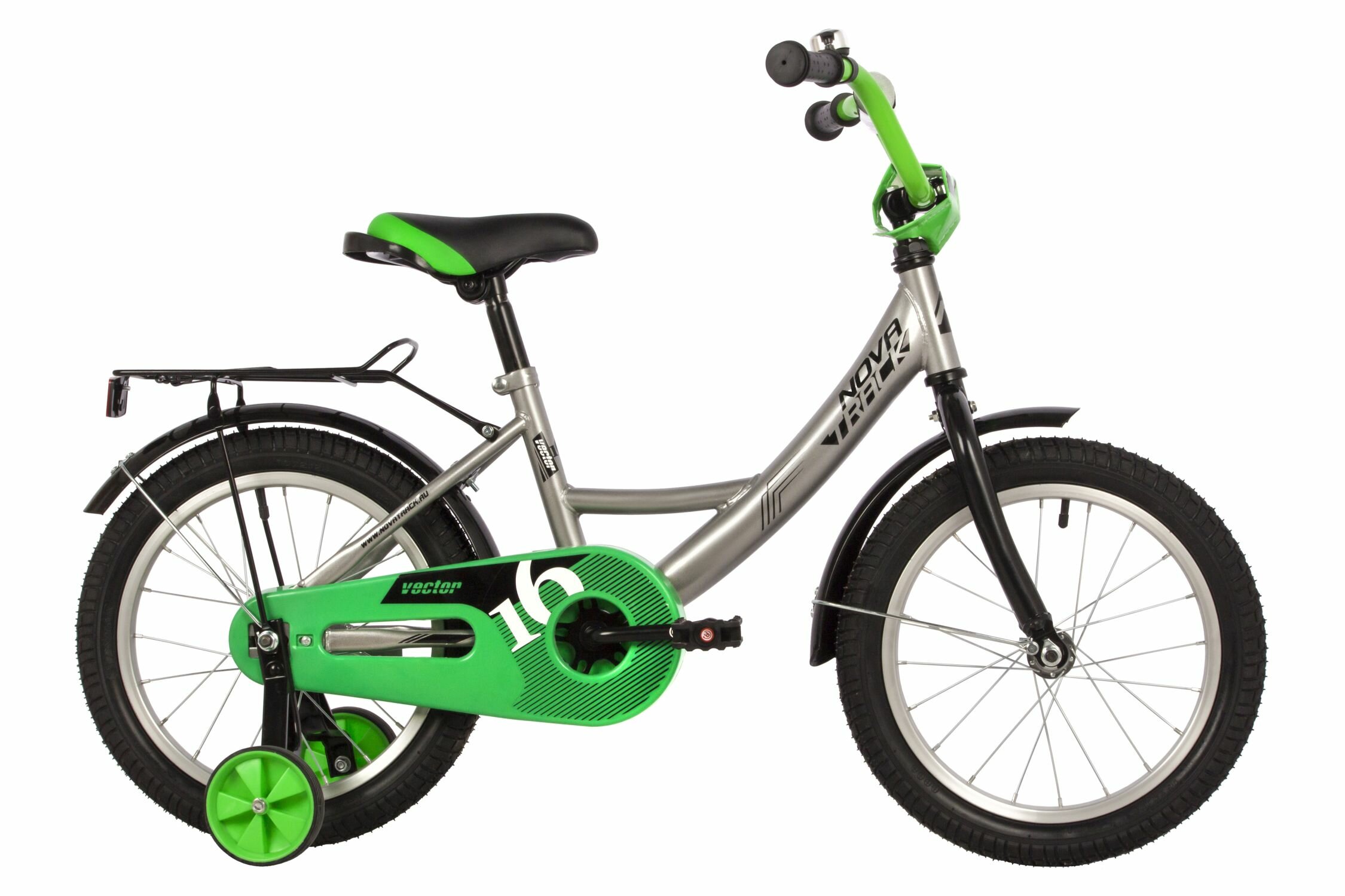 Велосипед детский Novatrack 16", Vector, серебристый, тормоз ножной, крылья, багажник