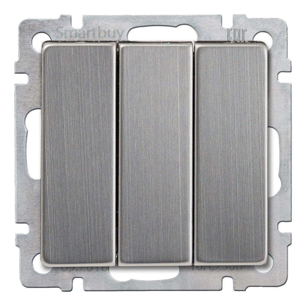фото Выключатель Smartbuy 3-клавишный 10А никель "Нептун" (SBE-05gn-10-SW3-0), серый