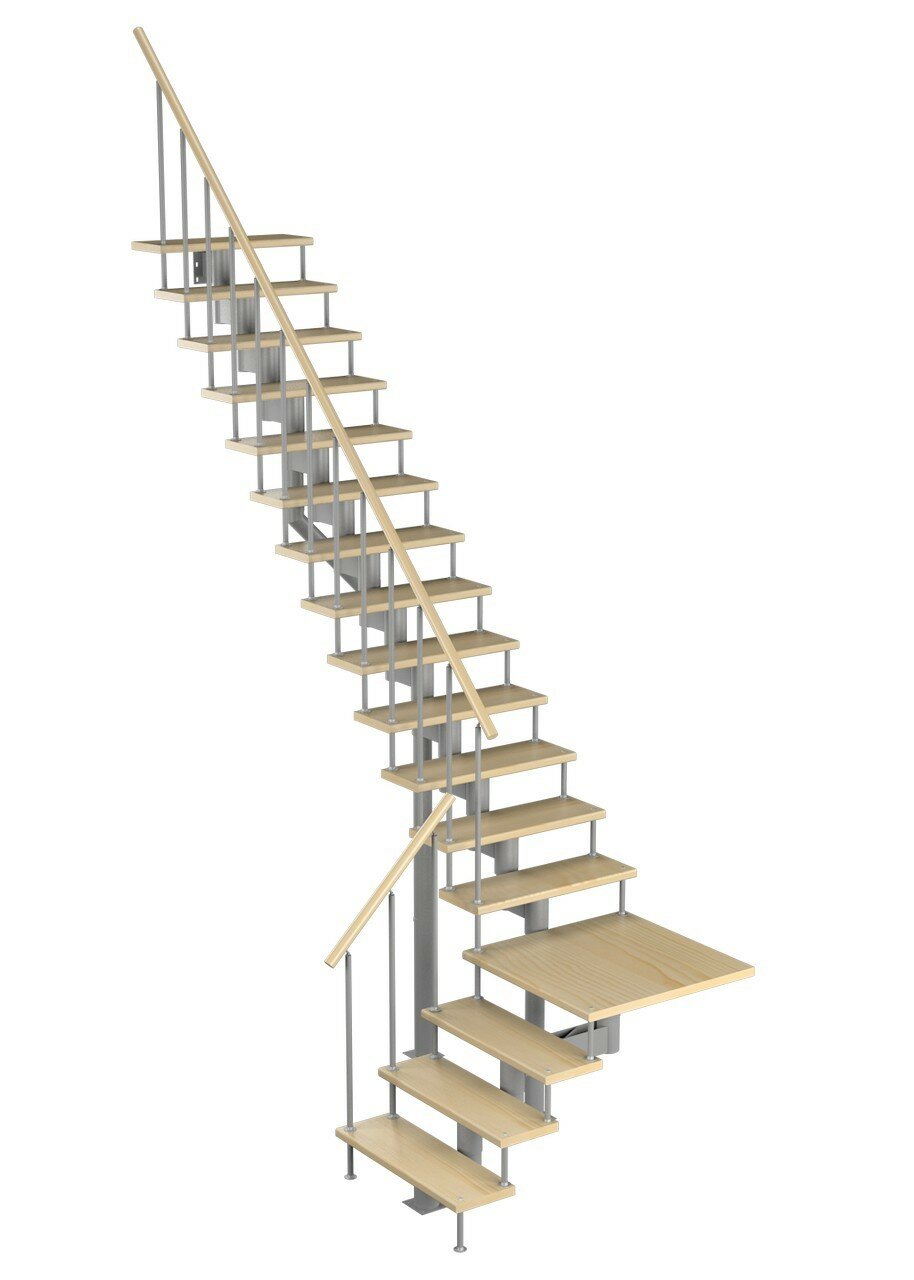 Модульная лестница Статус 180 (h 3060-3230, Серый, Сосна, Нержавеющая сталь) - фотография № 1