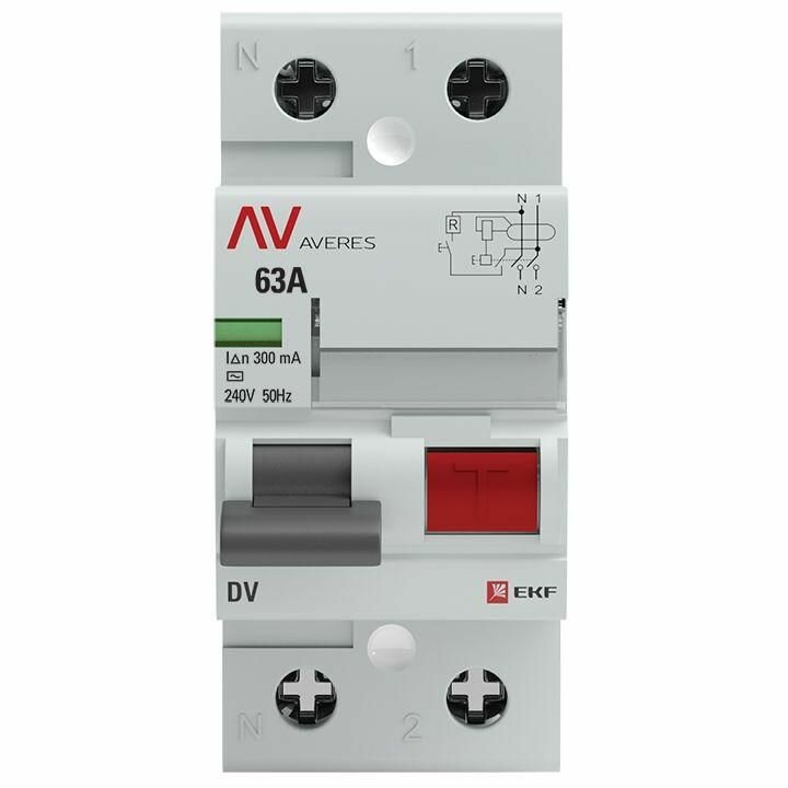 Выключатель дифференциального тока (УЗО) 2п 63А 300мА тип AC DV AVERES EKF rccb-2-63-300-ac-av - фотография № 3