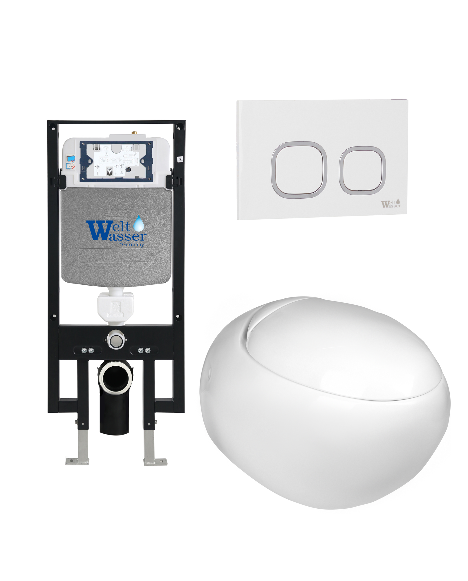 Комплект 3 в 1: Weltwasser Унитаз подвесной JECKENBACH 004 GL-WT+Инсталляция AMBERG 497+Кнопка белая AMBERG RD-WT