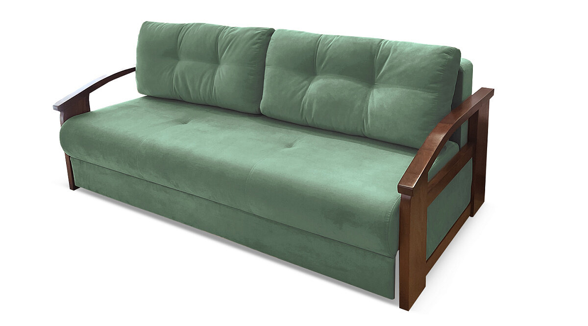 Прямой диван кровать AH!DIVAN (АхДиван) "Анкона Д" 215x105х84 см, раскладной механизм еврокнижка, деревянные подлокотники, оливковый велюр - фотография № 9
