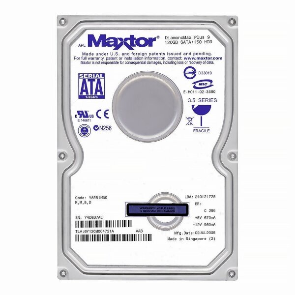 Жесткий Диск Maxtor 6Y120M0 120Gb SATA 35" HDD