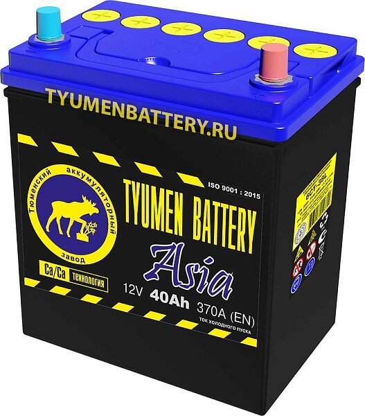 Аккумулятор автомобильный 40ач Азия/TYUMEN BATTERY/пусковой ток 370A (EN)/размеры 187х128х223/обратная полярность