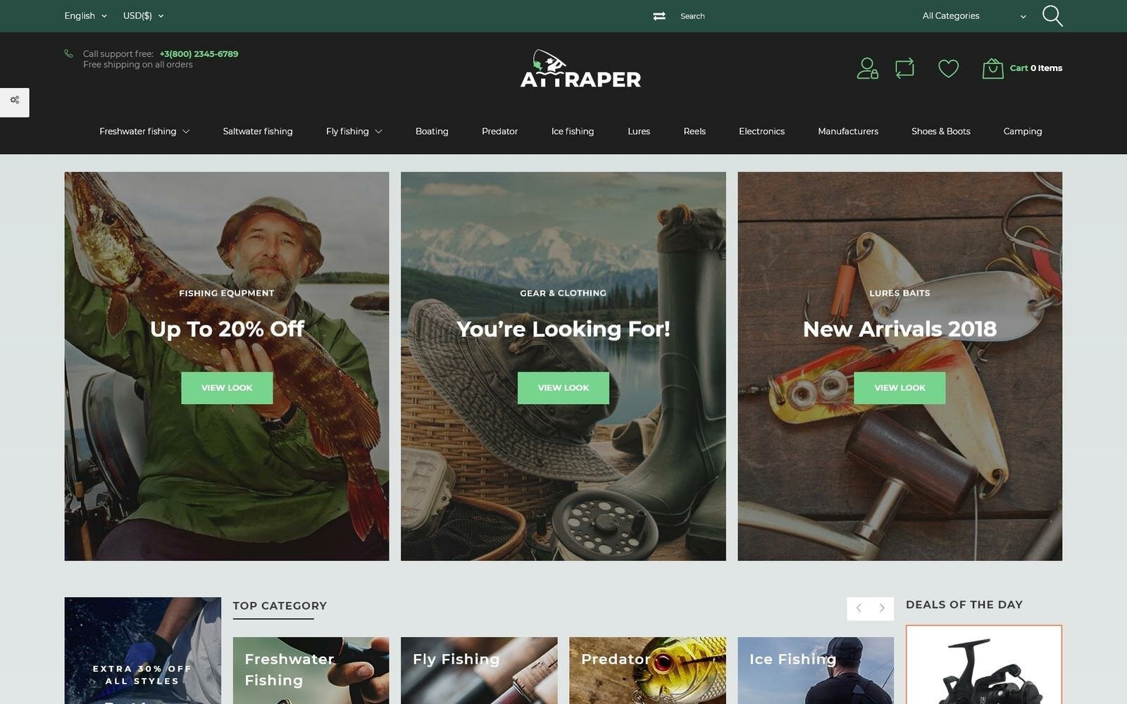 Attraper - Fishing eCommerce Bootstrap Template Тема PrestaShop