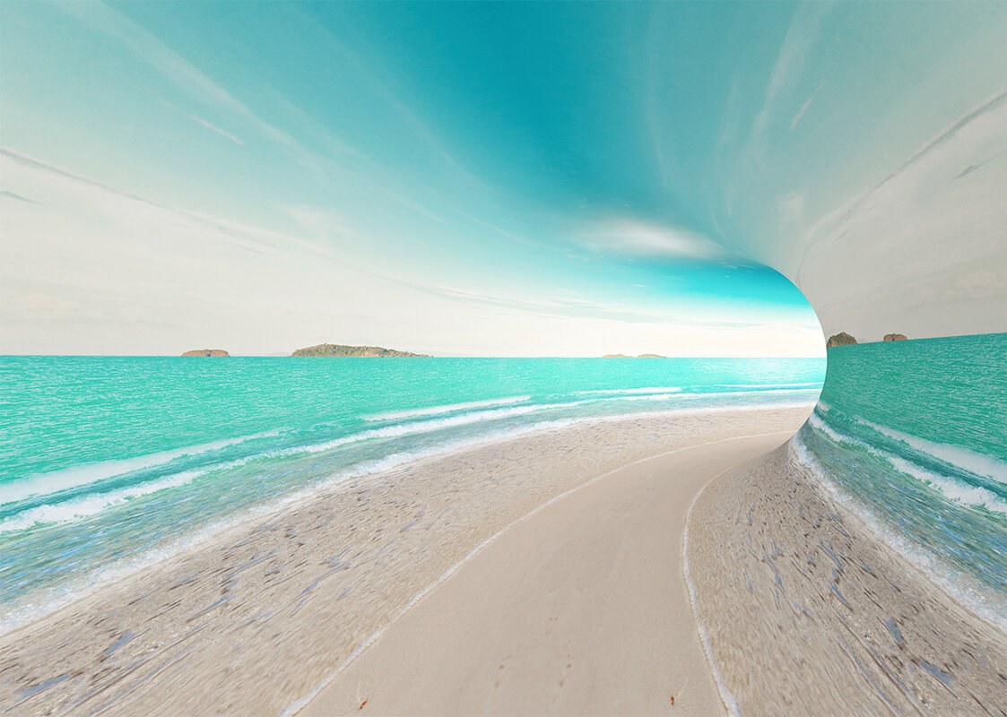 Моющиеся виниловые фотообои GrandPiK Тоннель - воды океана 3D 380х270 см