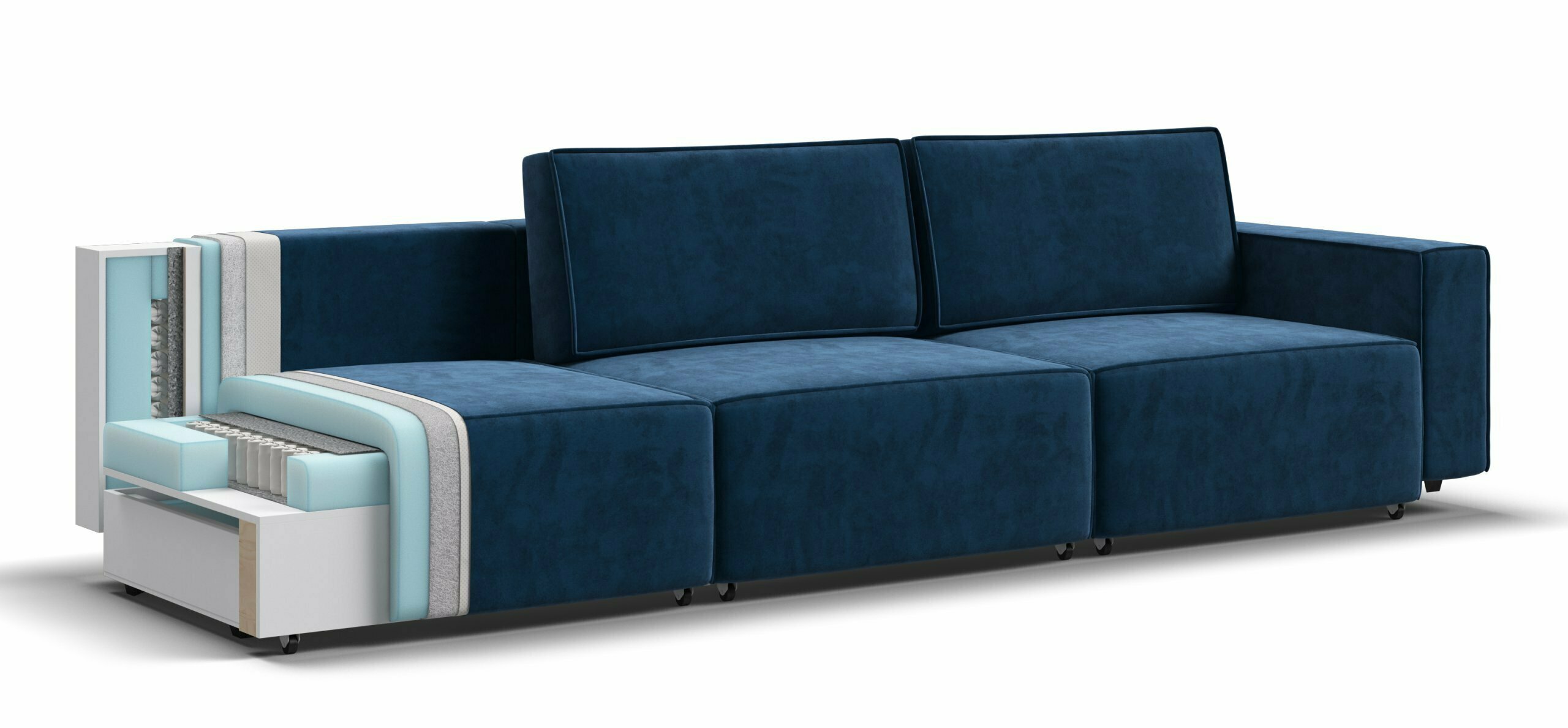 Диван-кровать Оскар MAX с ящиком для хранения, еврокнижка, велюр Monolit синий, 340х115х87 см - фотография № 10