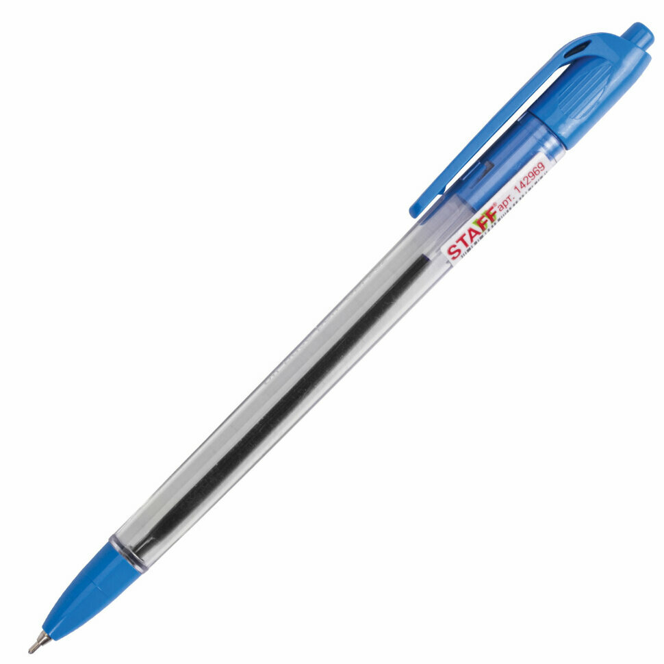 Ручка шариковая масляная автоматическая STAFF "OBP-252", синяя, узел 0,7 мм, линия 0,35 мм, 142969, 75 штук, 142969
