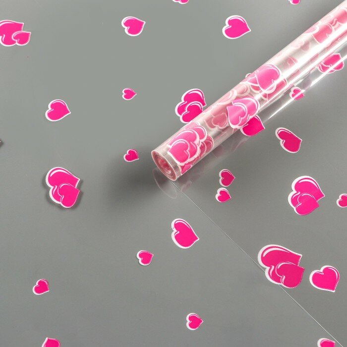Пленка для цветов "Сердечки" яр.розовая 07 х 8.2 м 40мкм