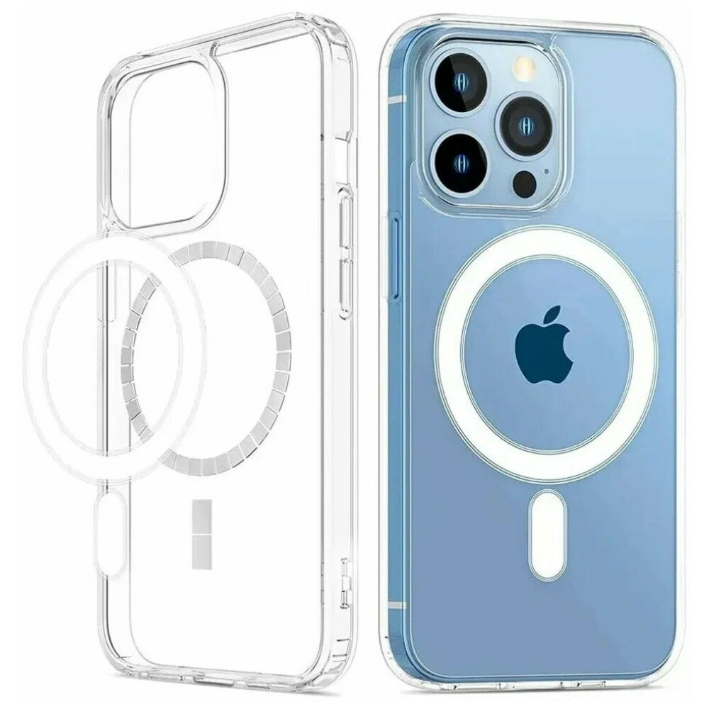 Чехол для iPhone 14 Pro с поддержкой MagSafe для использования магнитных аксессуаров противоударный с усиленными углами прозрачный