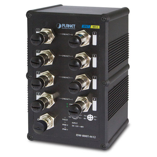 ISW-800T-M12 индустриальный IP67 коммутатор/ IP67 rated 8-Port 10/100Mbps M12 Fast Ethernet Switch (-40 to 75 degree C)
