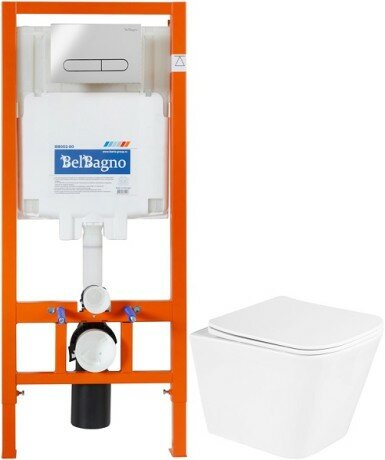 BelBagno Комплект подвесной унитаз BelBagno Due BB3103CHR/SC + система инсталляции BelBagno BB002-80 + BB005-PR-CHROME