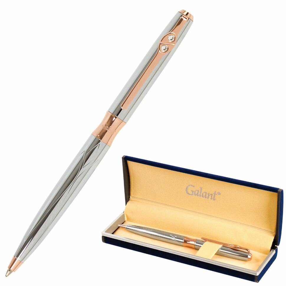 Ручка подарочная шариковая GALANT "NUANCE SILVER", корпус серебристый, детали розовое золото, узел 0,7 мм, синяя, 143520, 143520