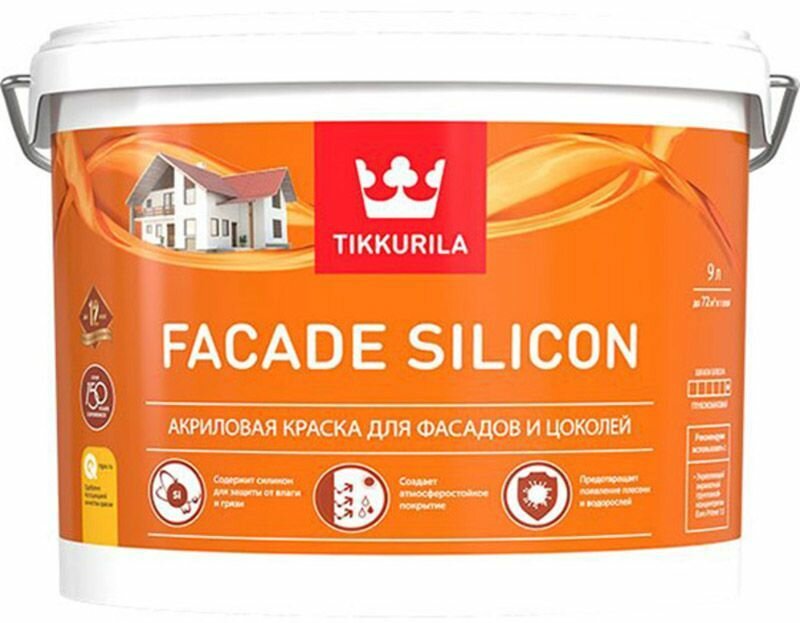 Тиккурила Фасад Силикон база VVA краска для фасада и цоколя (9л) / TIKKURILA Facade Silicon base VVA акриловая краска для фасадов и цоколей (9л)