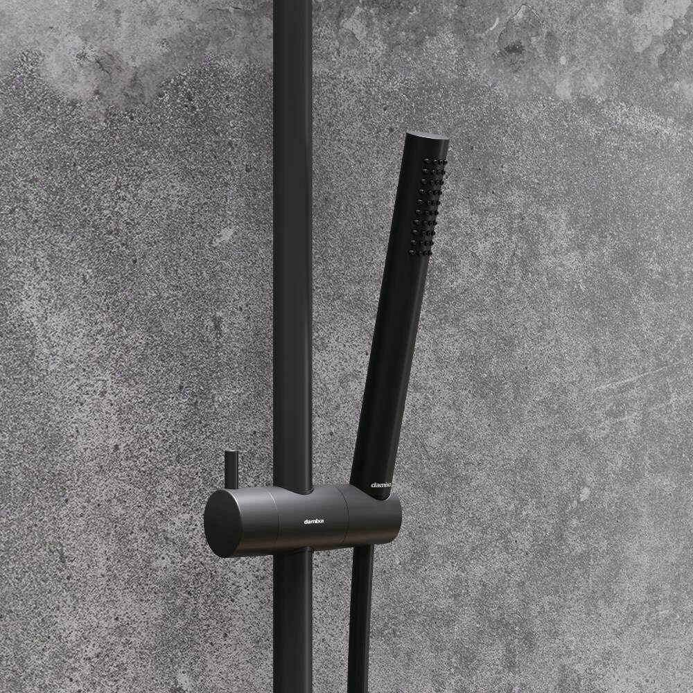 Лейка для душа Damixa Scandinavian Pure 936020300 черная, 1 режим, ручка в форме стика, очистка форсунок Rub&Clean, инновационное PVD-покрытие, - фотография № 1