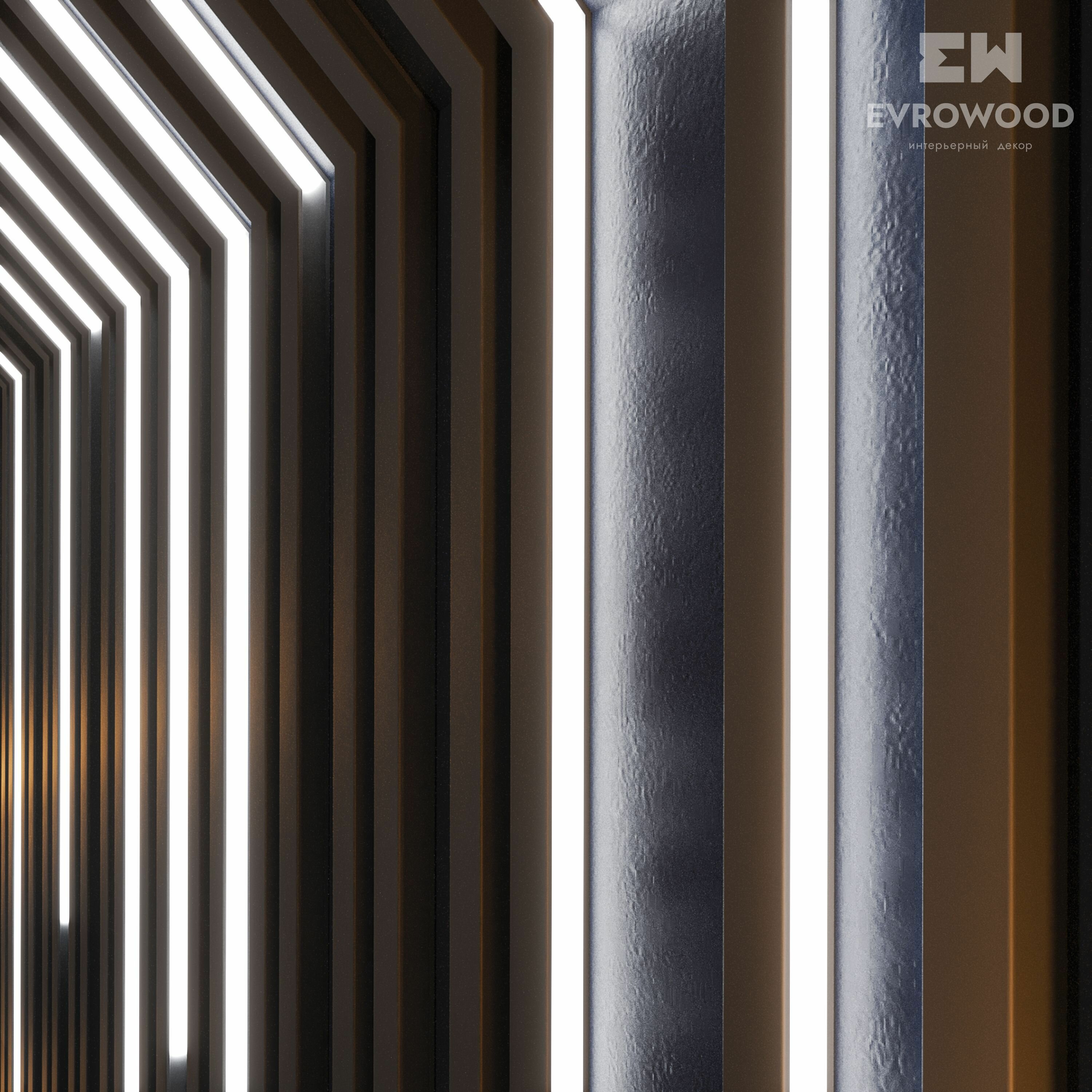 Декоративные рейки МДФ на стену набор с подсветкой LED EVROWOOD 2м