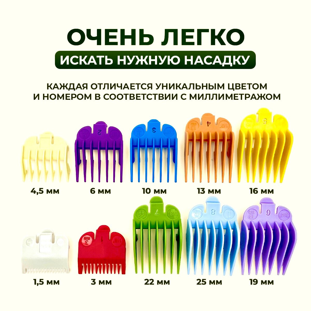 Разноцветные насадки для машинки WAHL, Babyliss, JRL, VGR, WMARK, Croiner и Kemei. Насадки для стрижки волос на модели Magic Clip, Senior, Cordless - фотография № 3