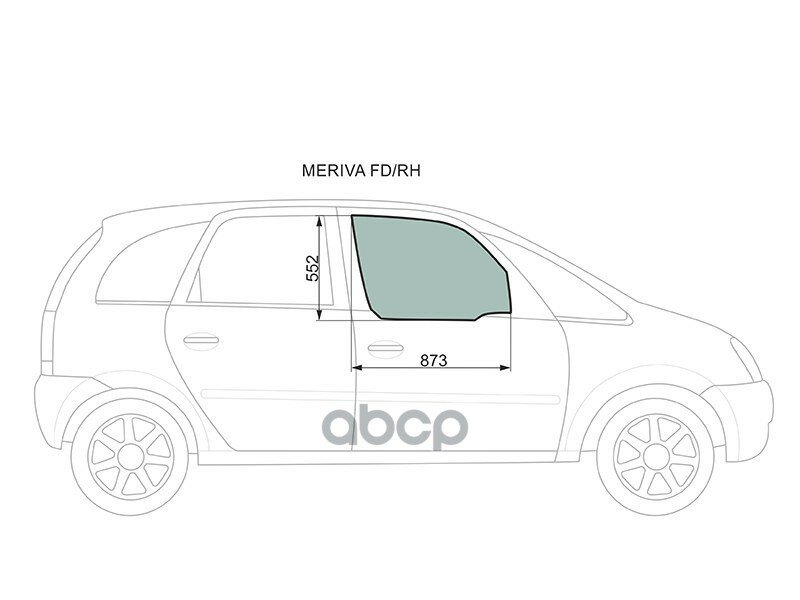 фото Стекло Боковое Опускное (Спереди/ Справа/ Цвет Зеленый) Chevrolet Meriva 04-12 / Opel Meriva 03-10 XYG арт. MERIVA FD/RH