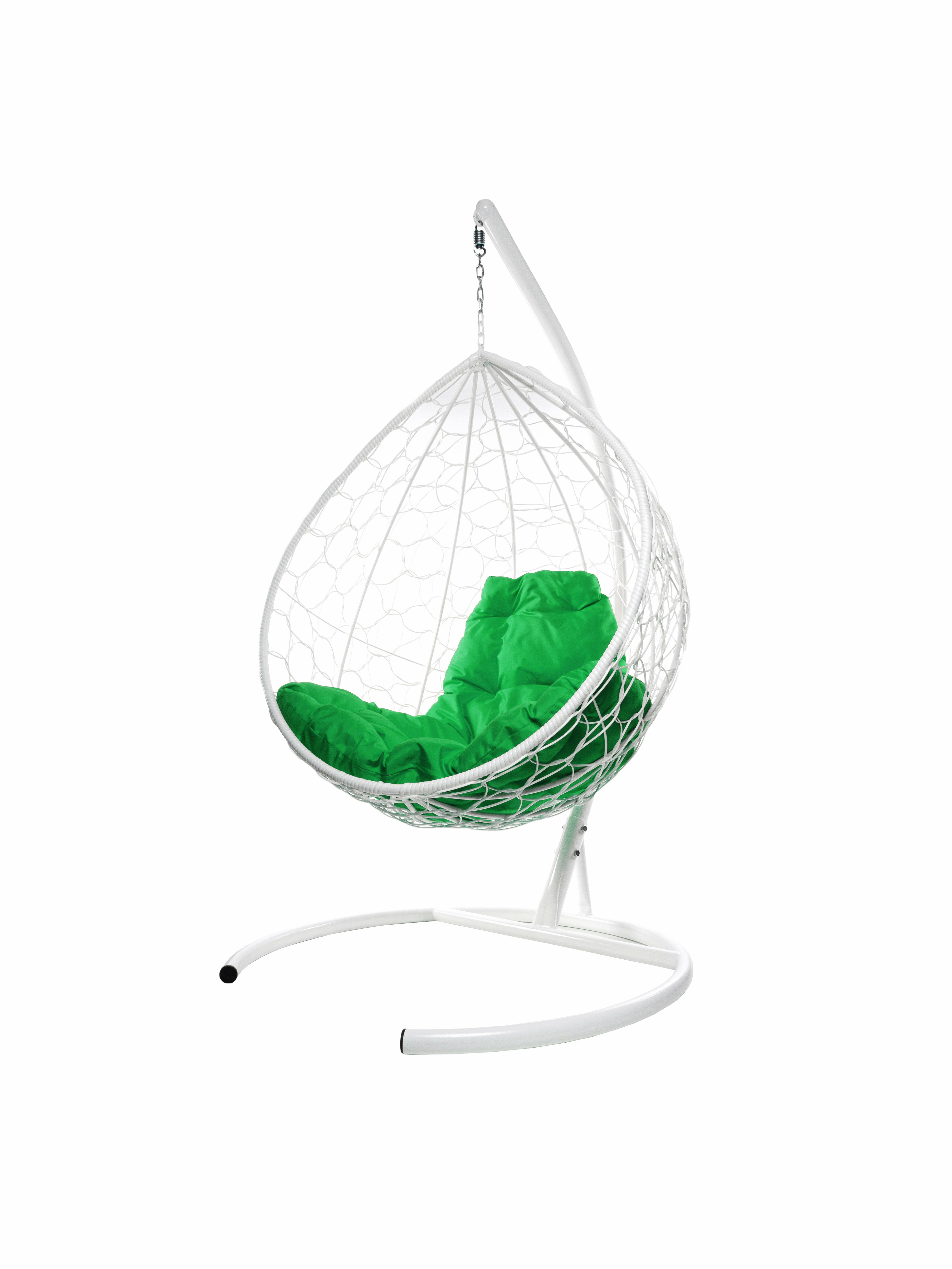 Подвесное кресло ротанг белое, зелёная подушка - фотография № 2