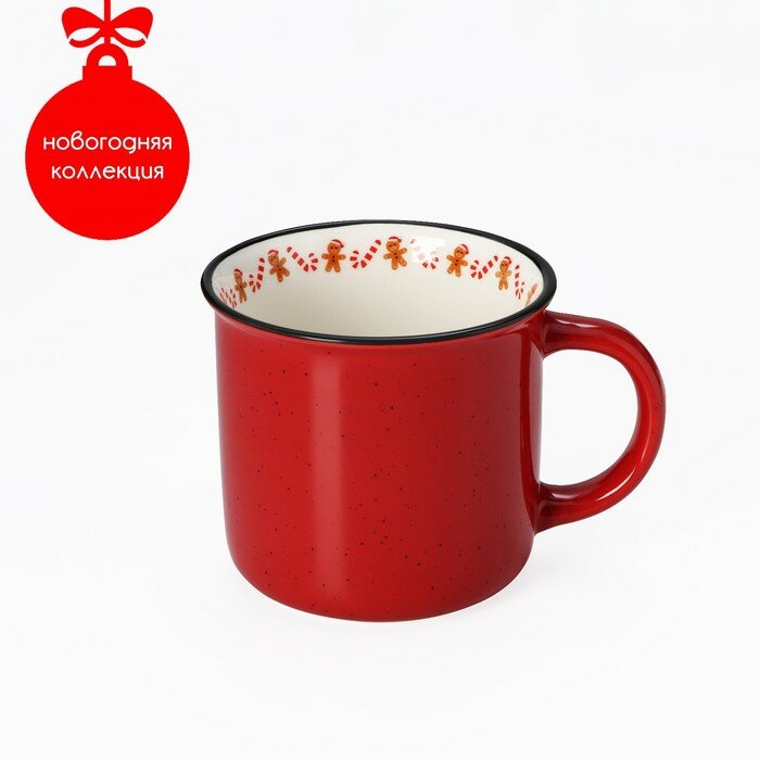 фото Кружка фарфоровая Доляна «Новогоднее настроение», 380 мл, цвет красный