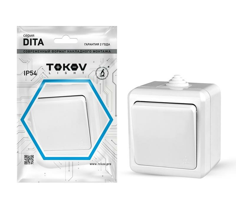 Выключатель 1-кл. ОП Dita IP54 10А 250В бел. TKL-DT-V1-C01-IP54 TOKOV ELECTRIC