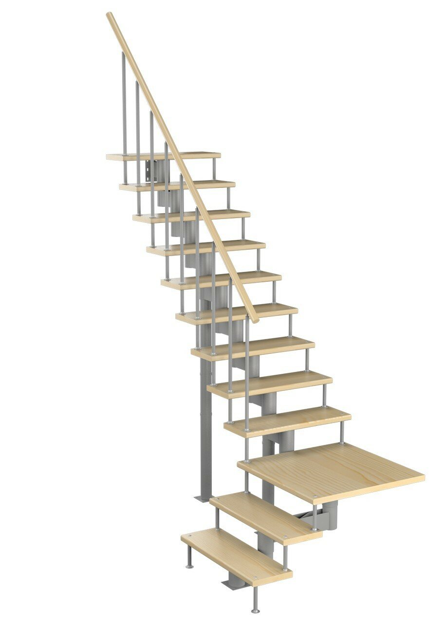Модульная лестница Статус 180 (h 2160-2280, Серый, Сосна, Нержавеющая сталь) - фотография № 1