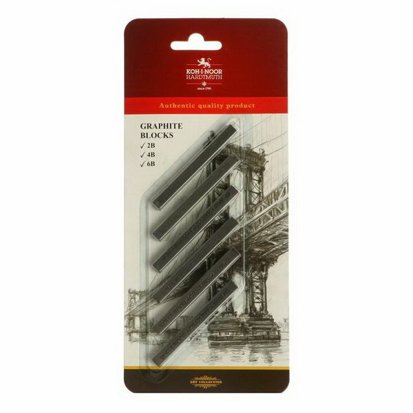 Набор графита художественного 6 штук 4390, брусок 7 x 7 мм, 2B-6B, блистер