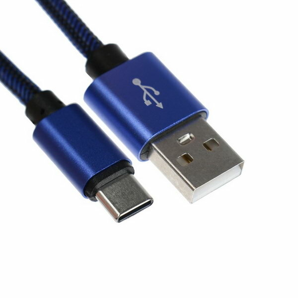 Кабель Type- C - USB 2.1 А оплётка нейлон 2 метра синий