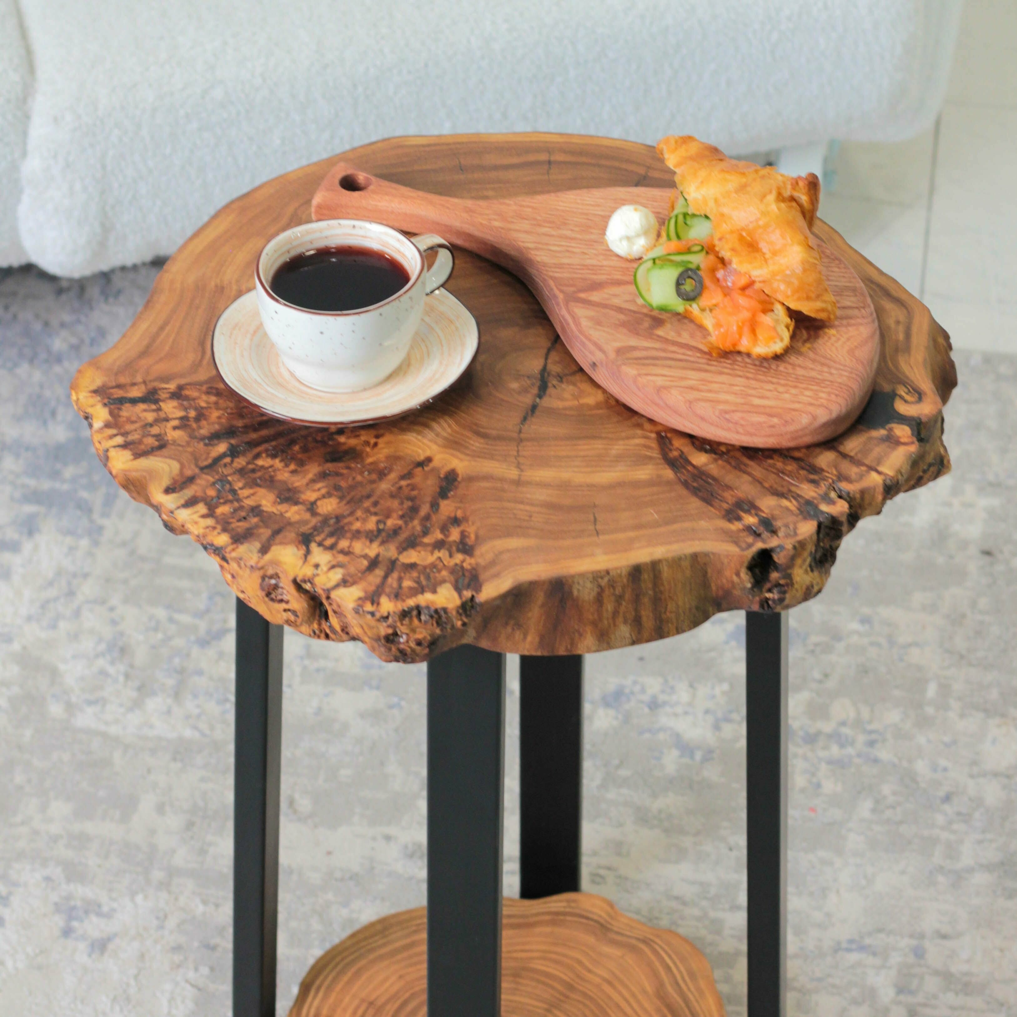 Кофейный Столик с Каповым Спилом Дерева. Модель Nature Premium. Диаметр 45 см, высота 60 см. Редкий Каповый Вяз (карагач) - фотография № 6