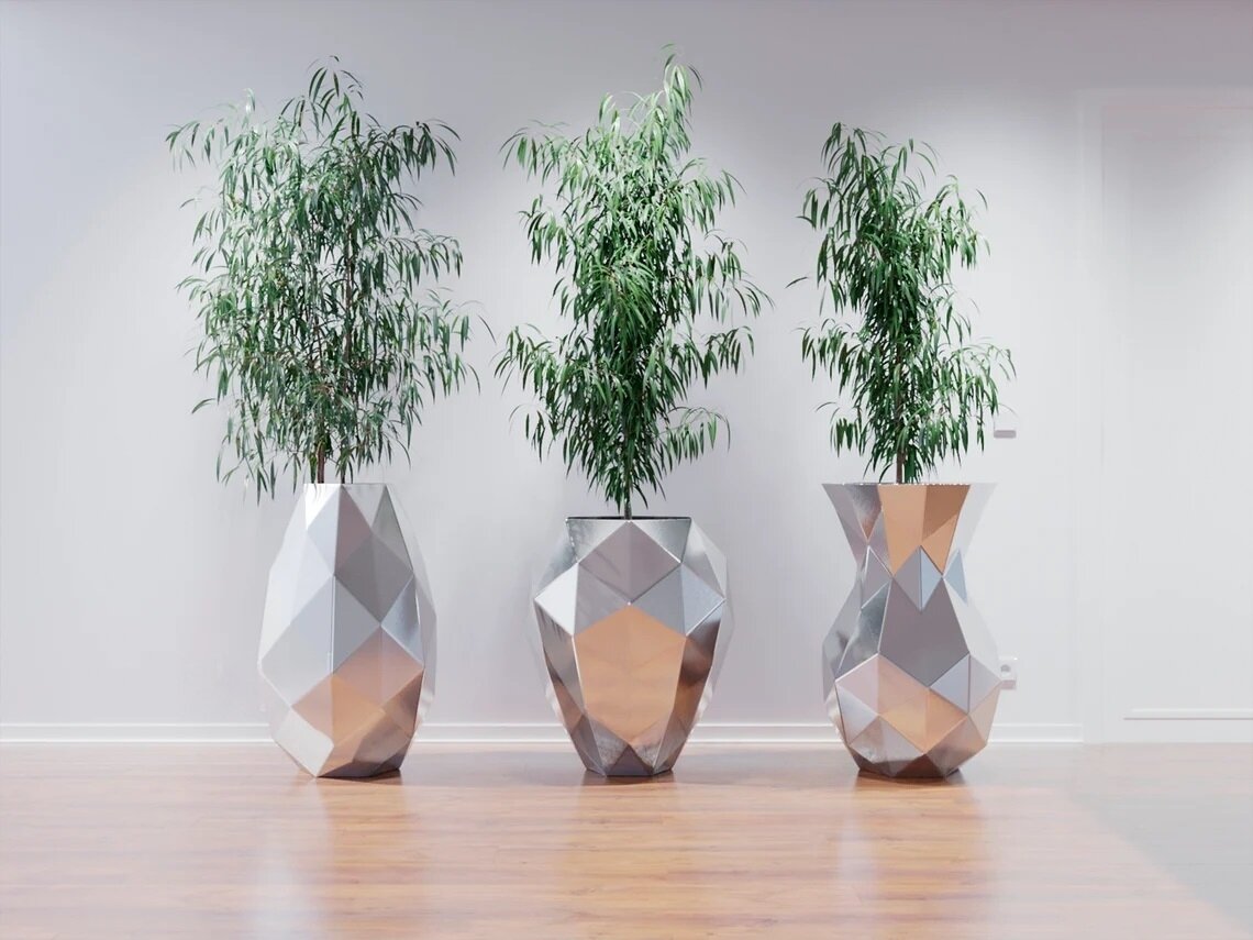 Полигональная фигура Напольные вазы, геометрический полигональный металлический декор интерьера - фотография № 1