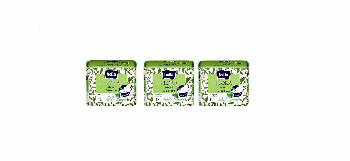 BELLA прокладки гигиенические FLORA Green tea , "С экстрактом зеленого чая", 10 шт/уп, 3 уп
