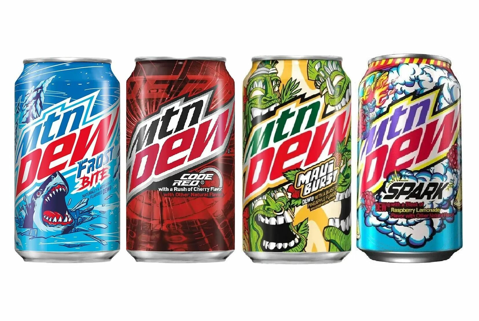 Набор из 4 напитков Mountain Dew (Code Red, Frost Bite, Spark, Maui Burst) 4 шт по 355 мл