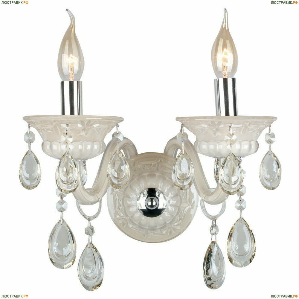 фото OML-30501-02 Бра хрустальное Omnilux, 2 лампы, кремовый с хромом, прозрачный хрусталь