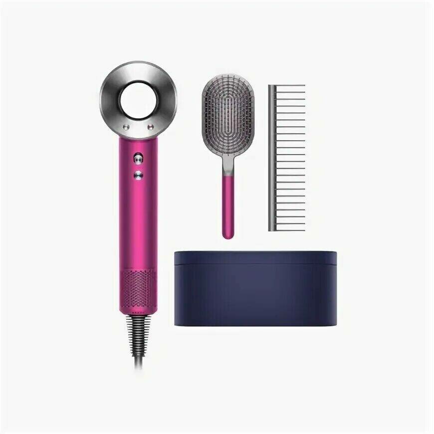 Фен Dyson Supersonic HD07, (фуксия/никель) + футляр + набор расчёсок (408024-01) Великобритания