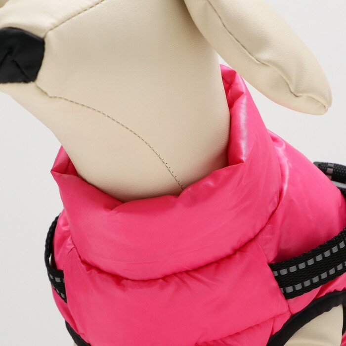 Куртка для собак со шлейкой, размер 14 (ДС 32 см, ОГ 42 см, ОШ 31 см), розовая - фотография № 4