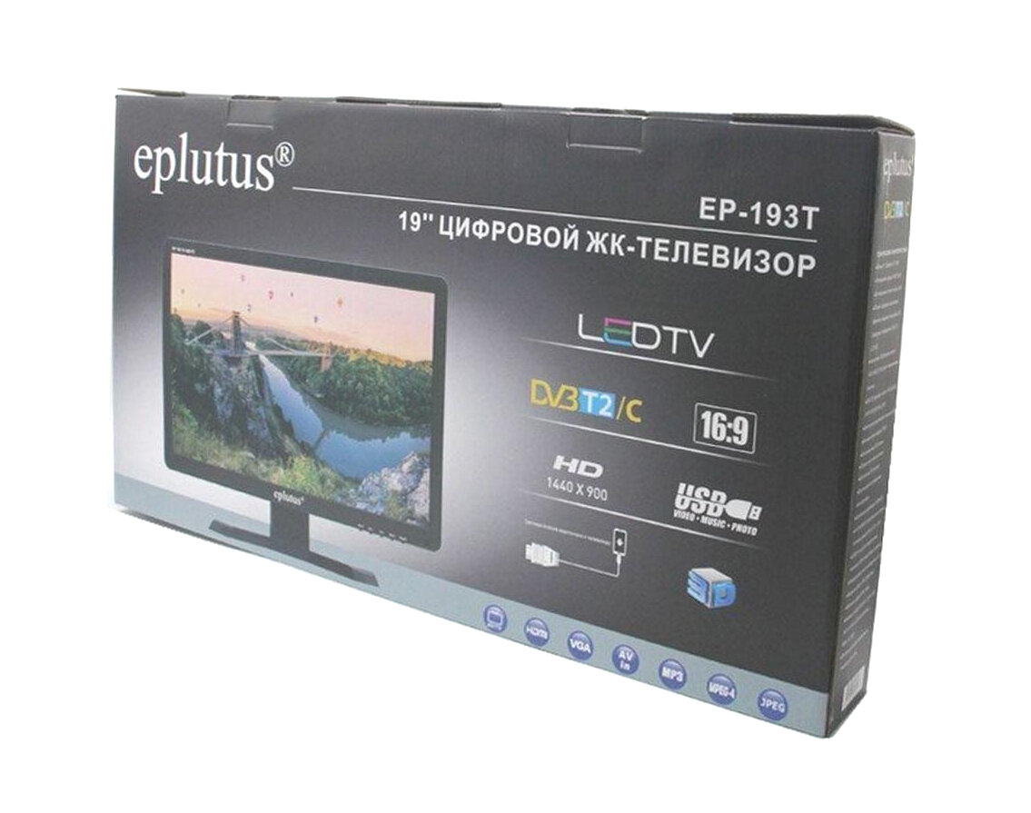Телевизор Эплютус 193 T (U59098ET) с жидкокристаллическим 19-дюймовым экраном и встроенным цифровым тюнером Т2 Встроенные динамики - 2x2 Вт