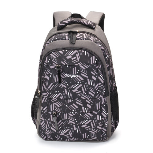 Рюкзак Torber CLASS X, серый с орнаментом, полиэстер, 45 x 30 x 18 см + Пенал в !