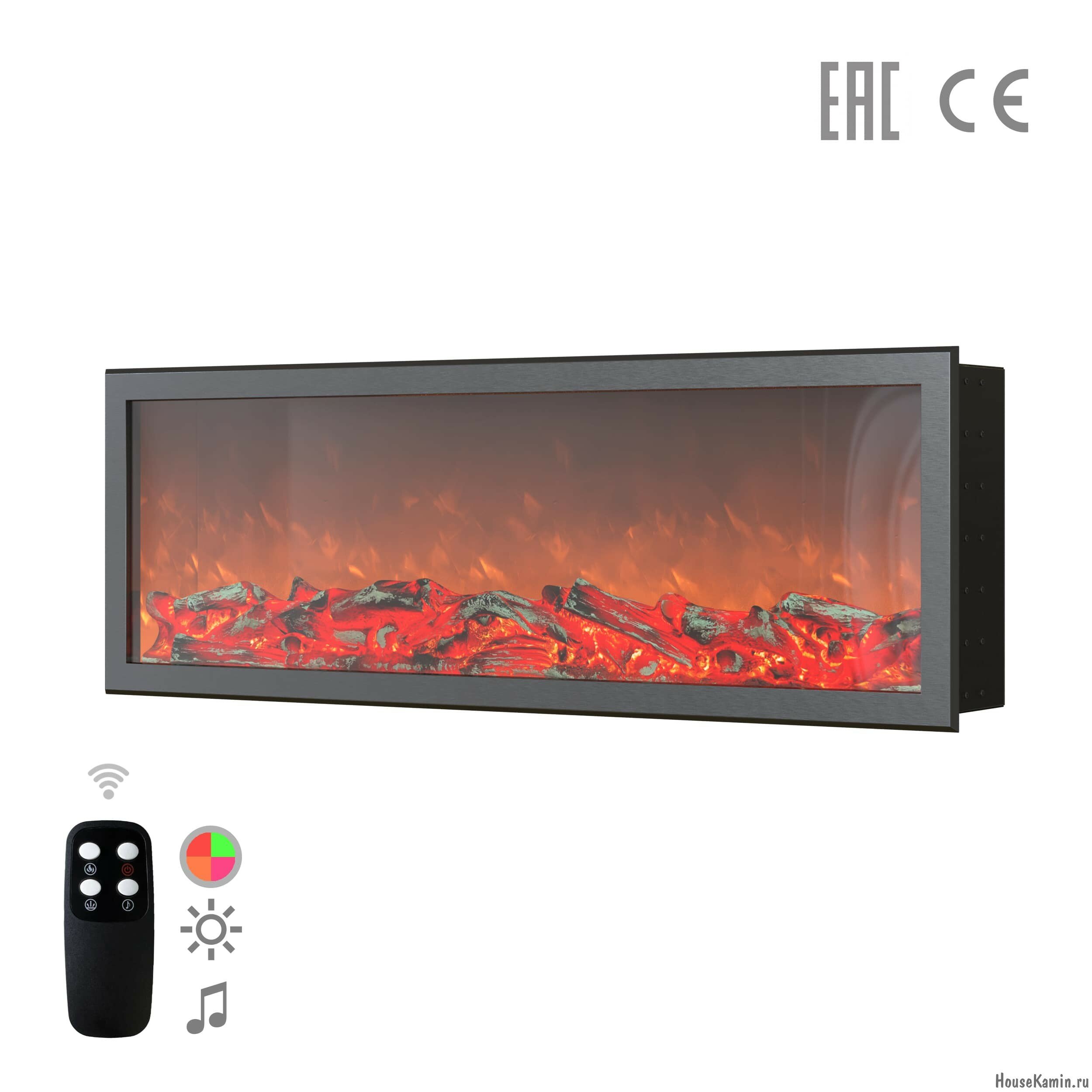 фото Электрический линейный камин Airtone PLANE EF 1200 с разноцветной подсветкой и звуковыми эффектами треска дров