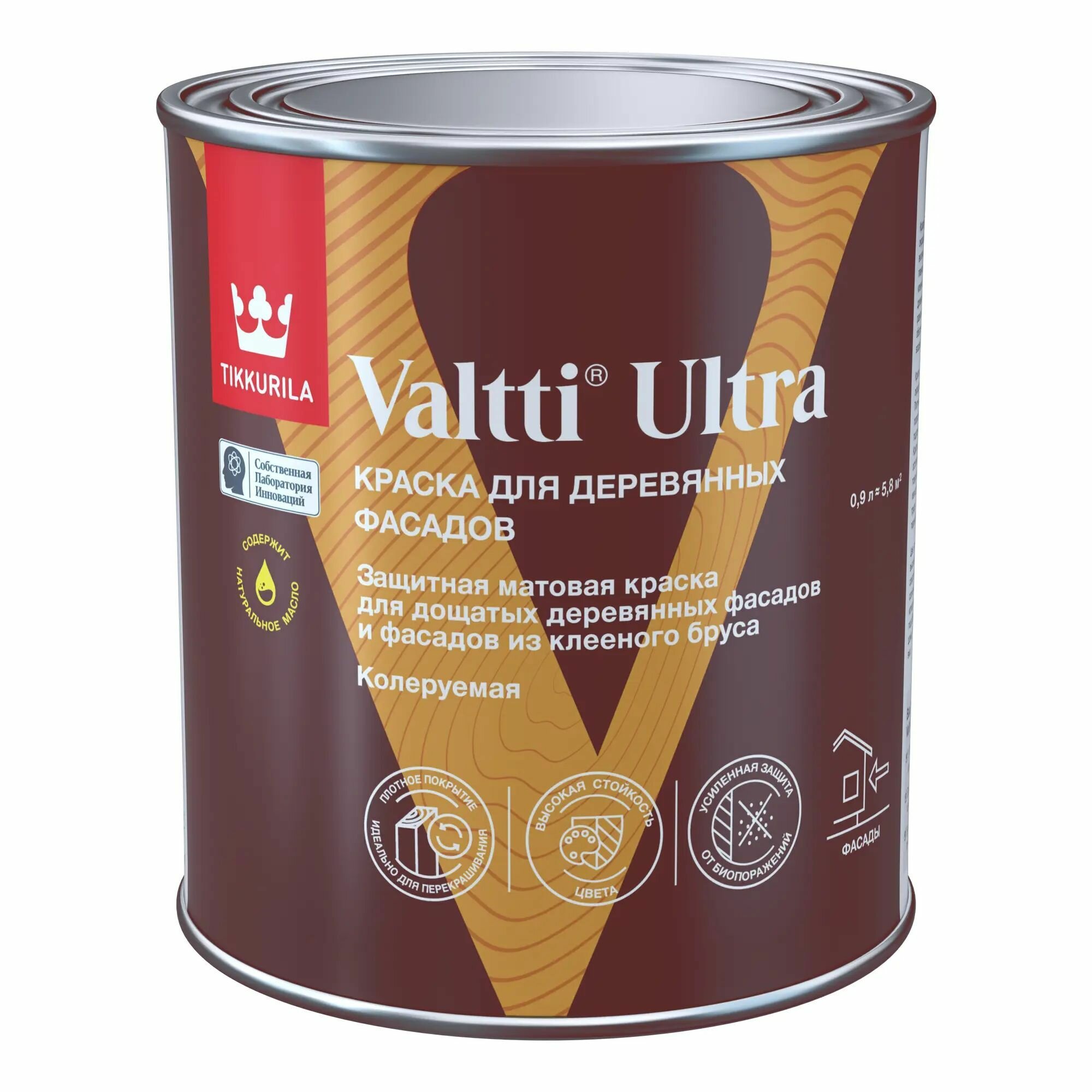 Краска для деревянных фасадов Tikkurila Valtti Ultra База С бесцветная матовая 0.9 л