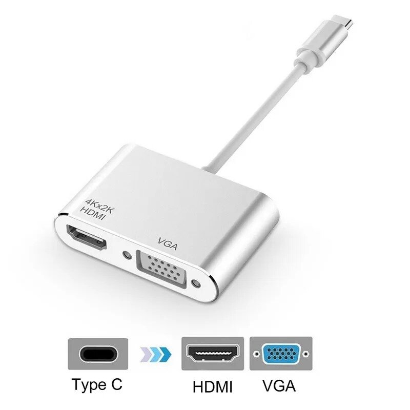 Переходник-адаптер Type-c to HDMI (4K x 2K) + VGA