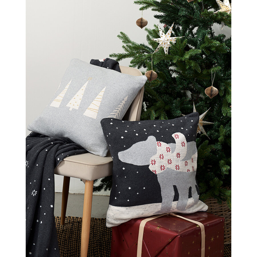 Чехол на подушку вязаный с новогодним рисунком polar bear из коллекции new year essential, 45х45 см - фотография № 2
